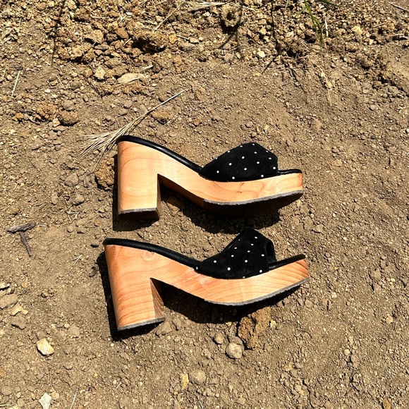 Platform slip on sandal slide 100% leather casual coastal hippie California - Picture 4 of 5